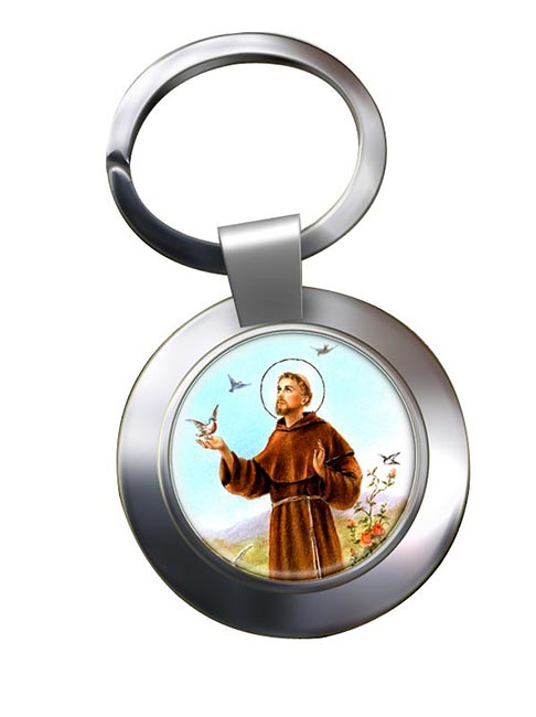 Francis of Assisi Leather Chrome Key Ring